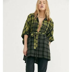 FREE PEOPLE We the Free You Wish Flannel Ombre Shirt Jacket Green Size XS NWT
